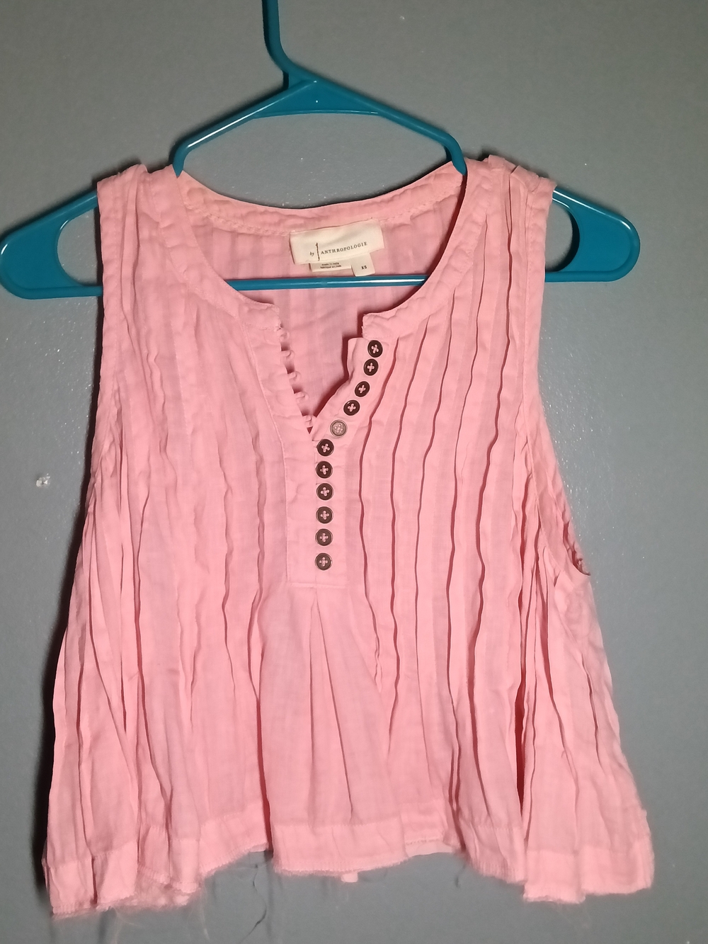 Anthropologie Bubblegum Pink Pleated Button-Front Sleeveless Camisole